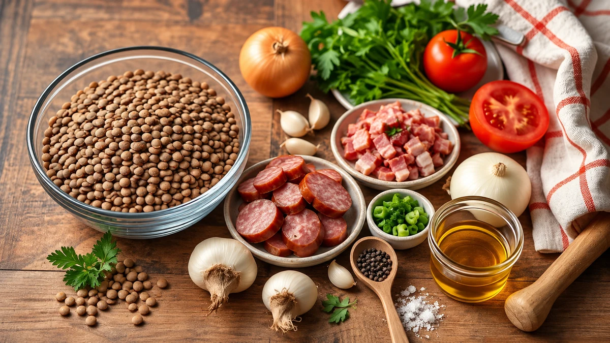 Lentils and smoked sausage stew ingredients