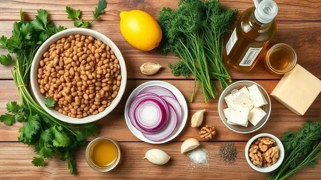 Lentils, feta, onion and herbs Lentils, feta, onion and herbs