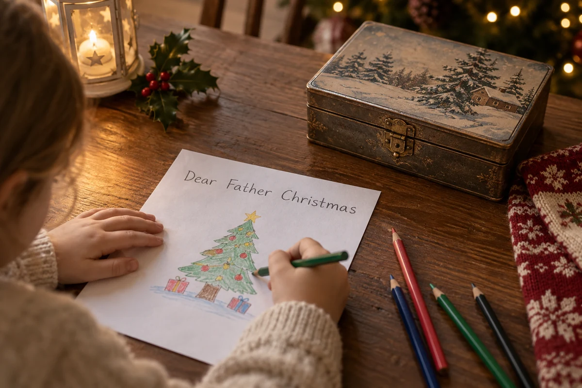 Letter headed Dear Father Christmas beside a keepsake box
