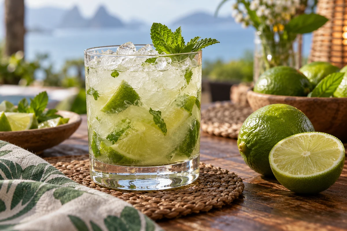 Lime caipiroska in a tumbler with crushed ice Lime caipiroska in a tumbler with crushed ice
