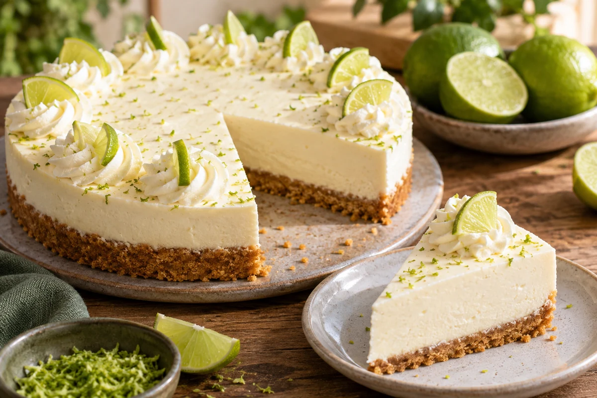 Lime mousse tart with a golden biscuit base