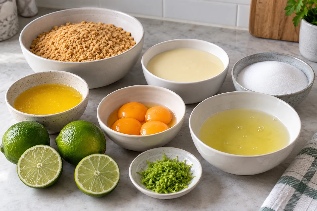 Limes biscuits butter condensed milk and eggs for lime tart