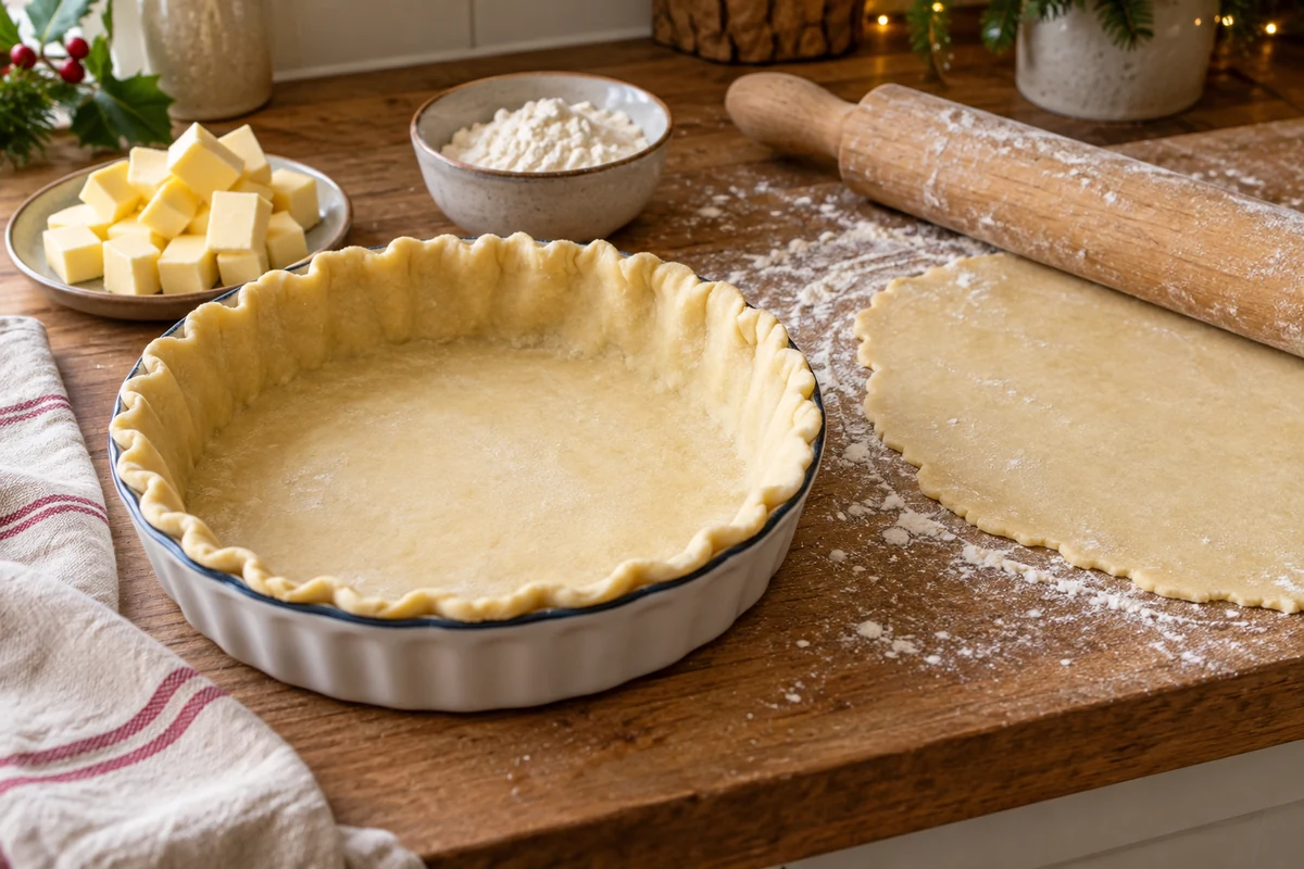 Lining a pie dish with vegan shortcrust pastry Lining a pie dish with vegan shortcrust pastry