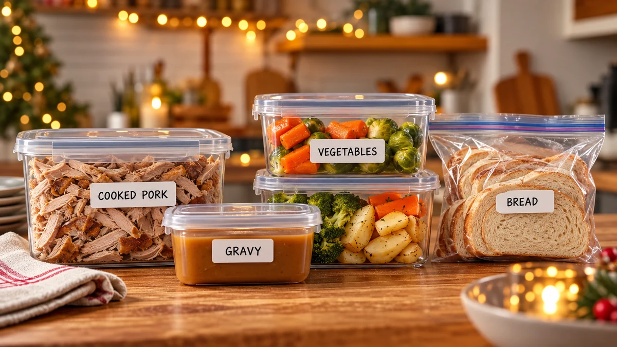 Make-ahead Christmas food in labelled storage containers
