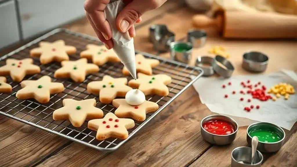 Making Christmas biscuits with royal icing