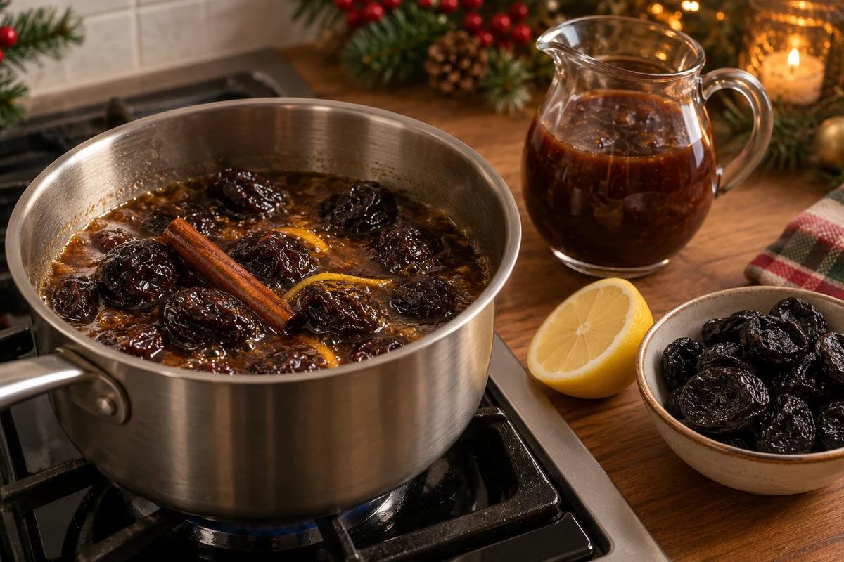 Making prune sauce with cinnamon