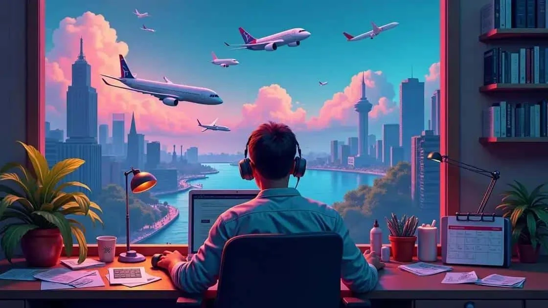 Man planning Christmas travel at a desk Man planning Christmas travel at a desk