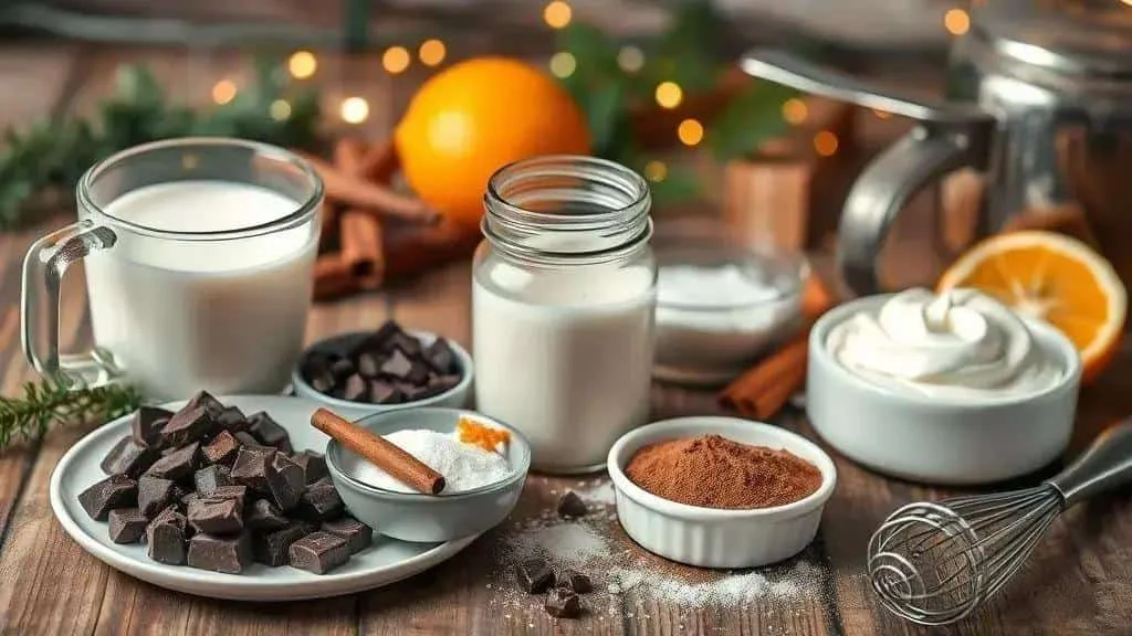 Milk, chocolate and cocoa for Christmas hot chocolate