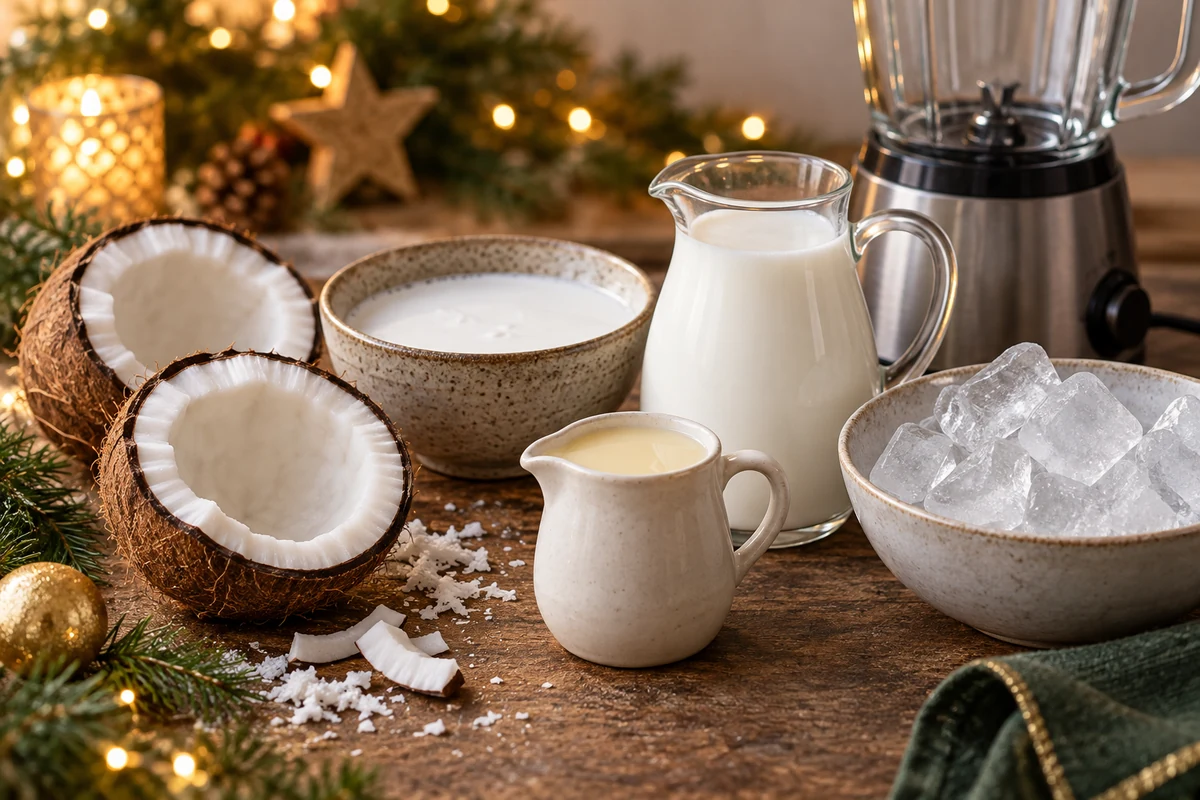 Milk, coconut and ice for a creamy coconut batida