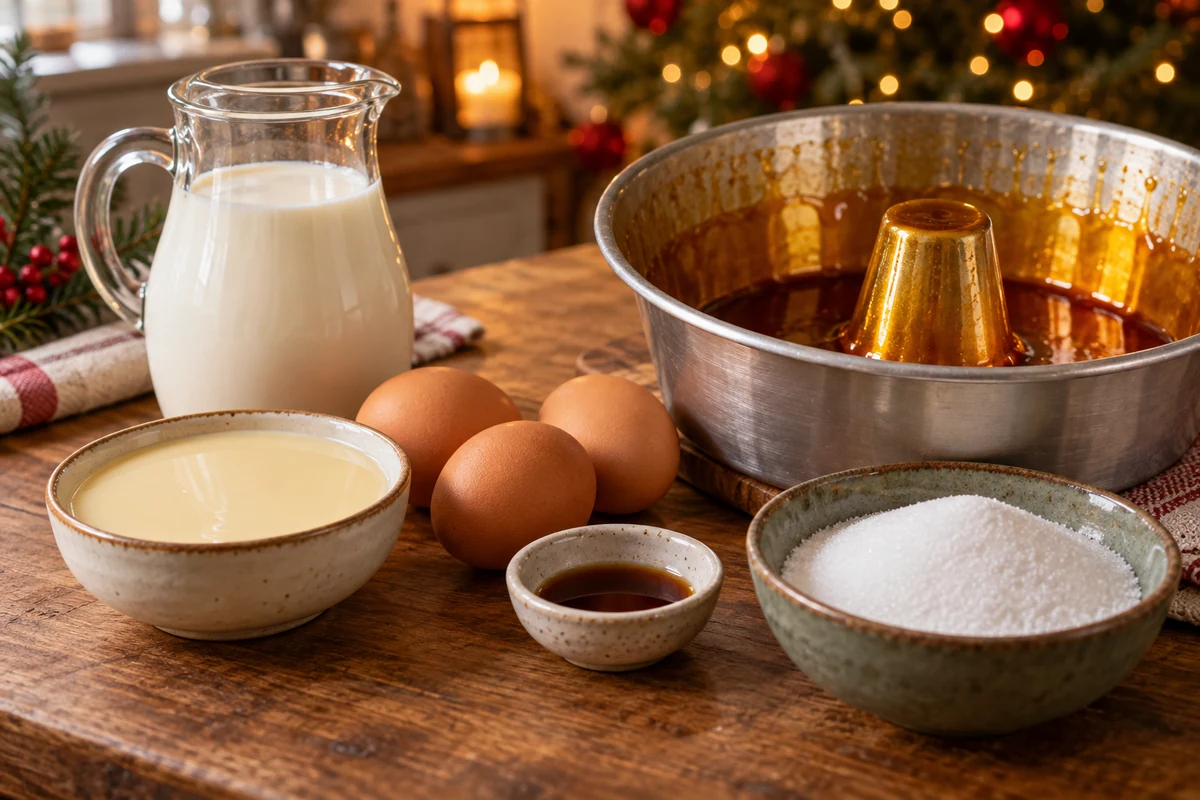 Milk, eggs and sugar for Brazilian caramel flan