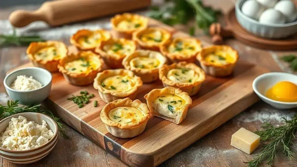 Mini cheese and herb quiches with pastry ingredients