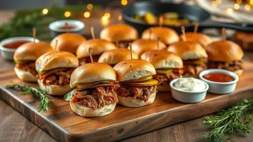 Mini pork sandwiches with onion and sauces