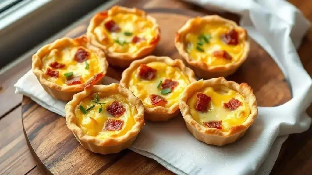 Mini quiche Lorraine with golden pastry