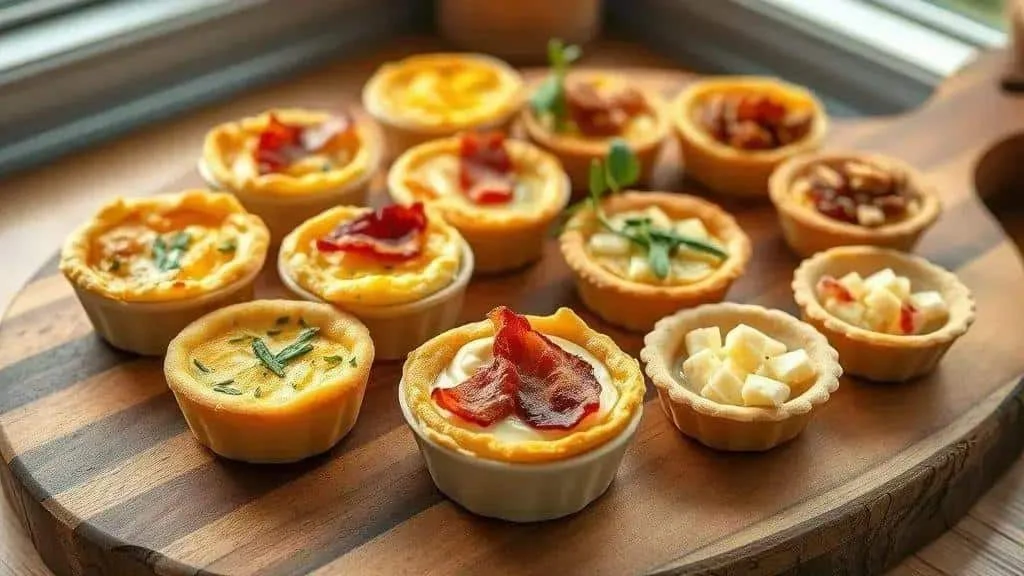 Mini quiche variations with herbs, bacon and cheese Mini quiche variations with herbs, bacon and cheese