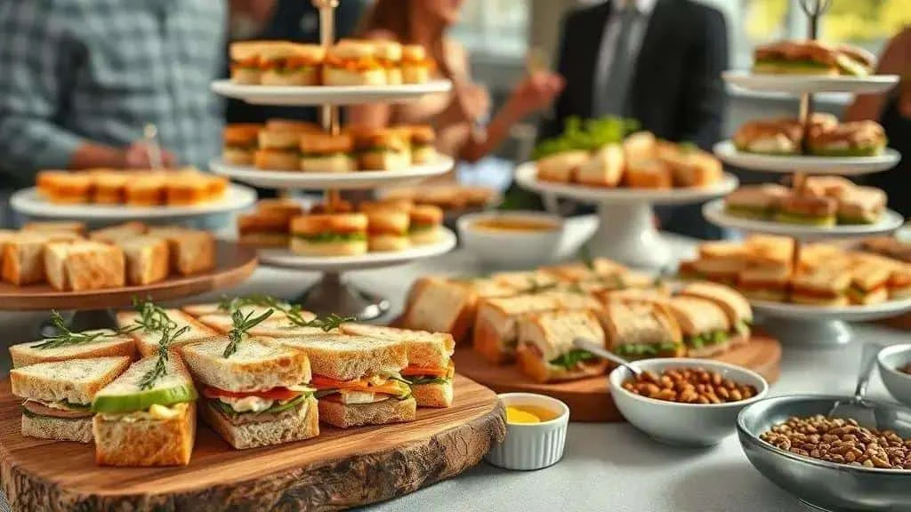 Mini sandwiches arranged on a buffet table