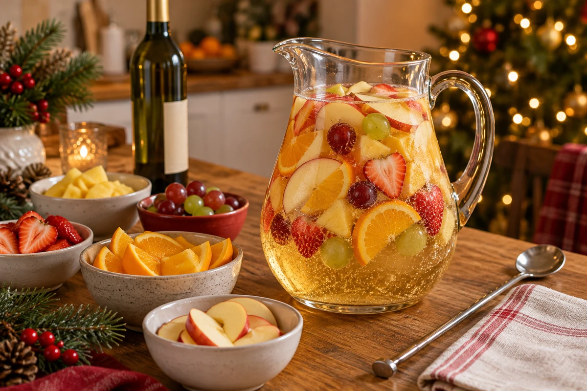 Mixing fruit and wine in a clericot jug