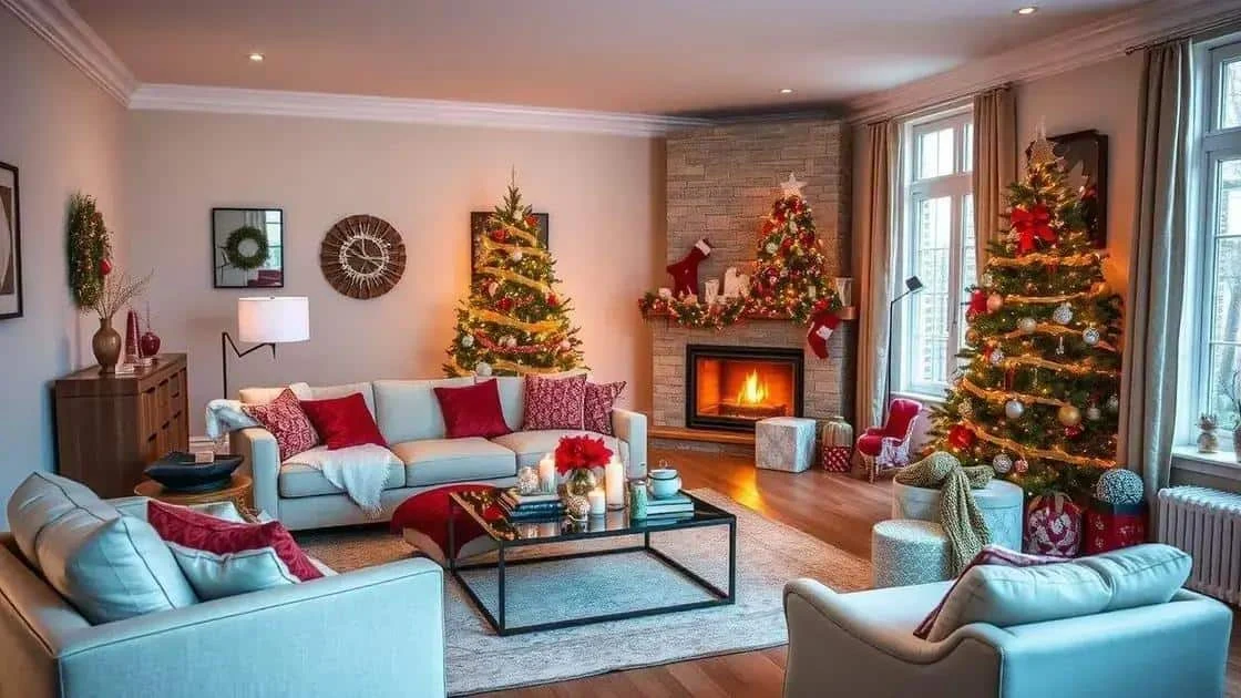 Modern sitting room decorated with Christmas trees