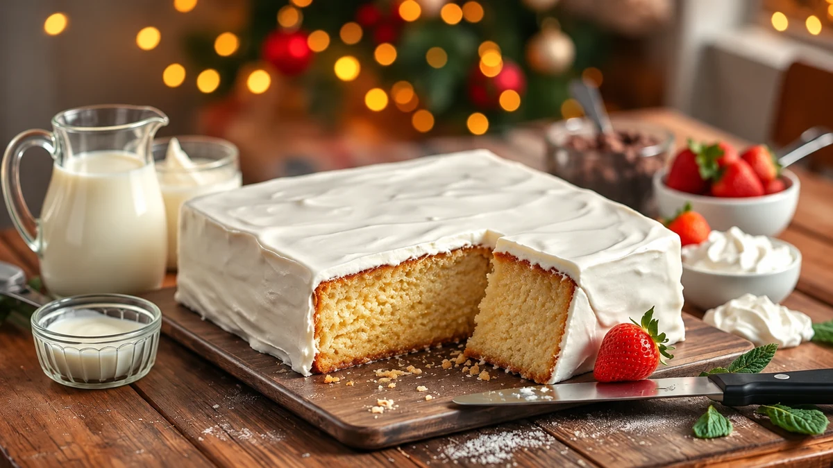 Moist single-layer sponge cake with condensed milk topping