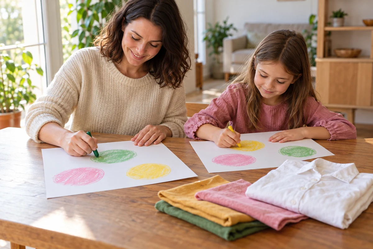 Mother and child drawing together during a family craft activity