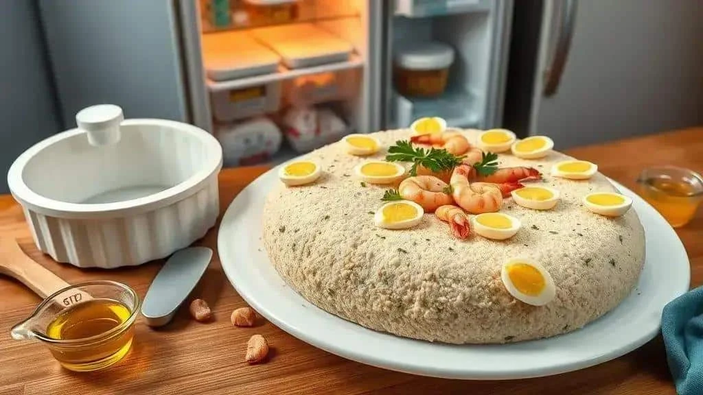 Moulded seafood cuscuz with eggs and prawns