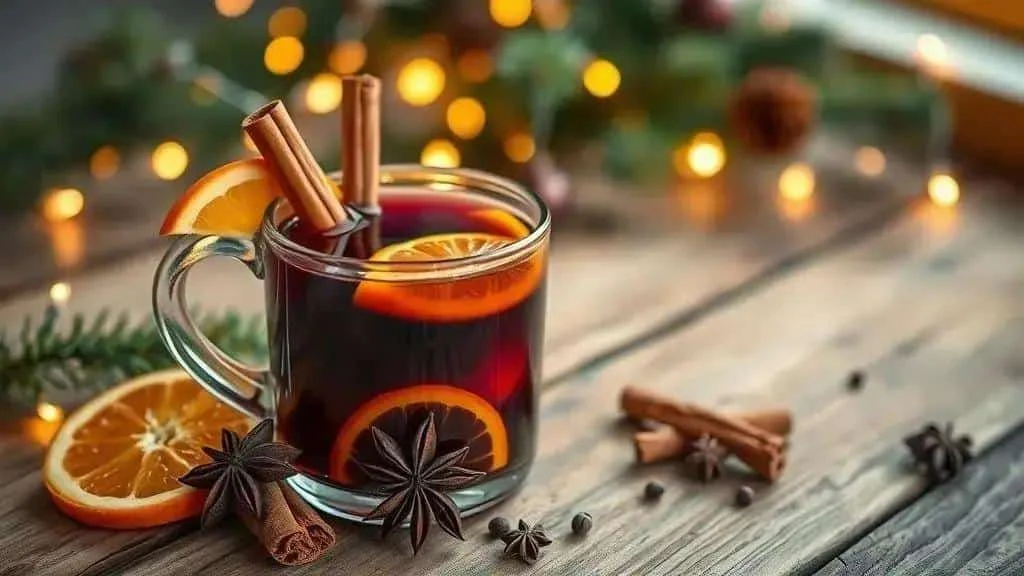 Mulled wine with orange, cinnamon and star anise