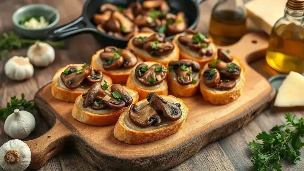 Mushroom and garlic bruschetta with fresh herbs Mushroom and garlic bruschetta with fresh herbs