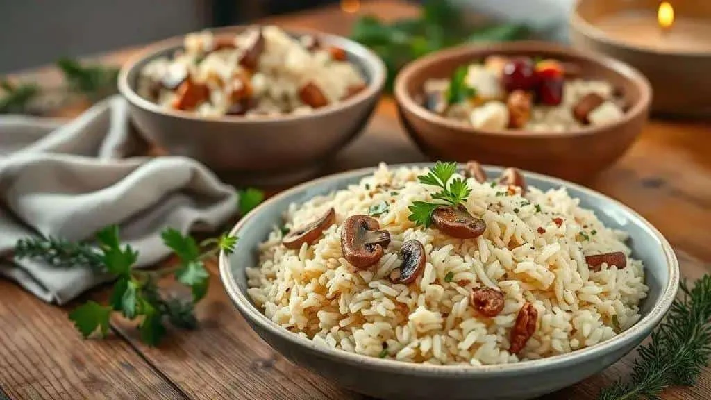 Mushroom and nut rice on a festive table