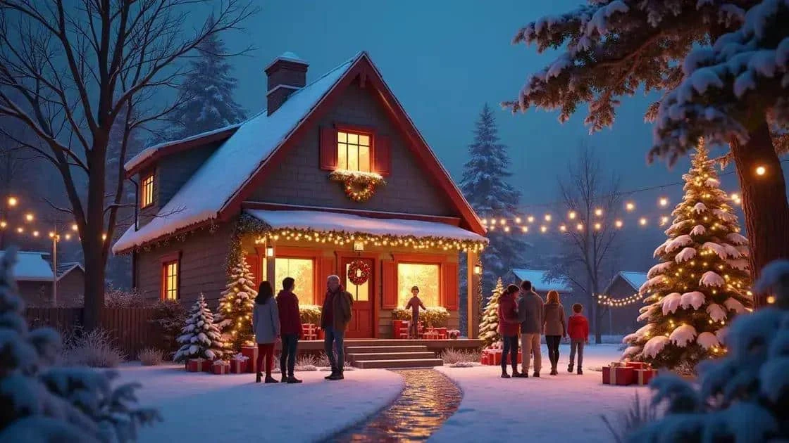 Neighbours outside homes decorated for Christmas
