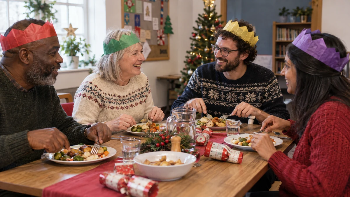 Neighbours sharing a Christmas meal Neighbours sharing a Christmas meal