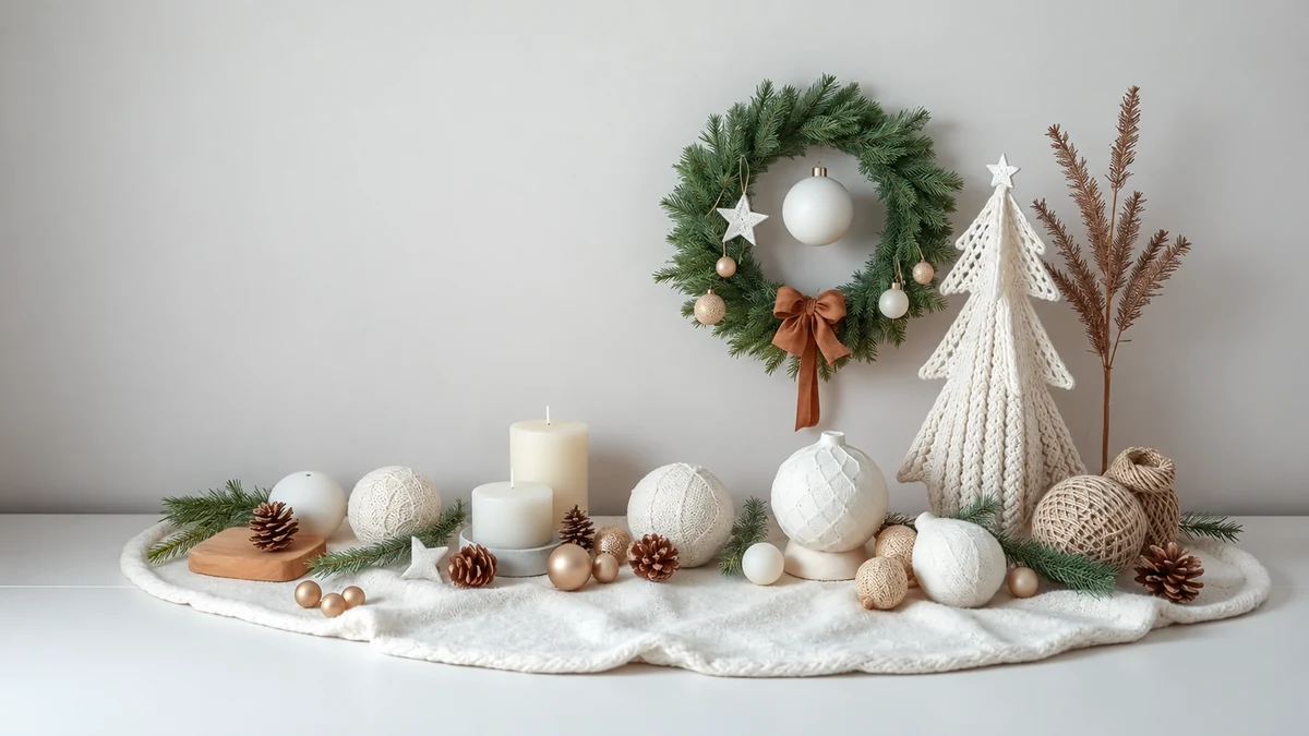 Neutral Christmas decorations with unlit candles Neutral Christmas decorations with unlit candles