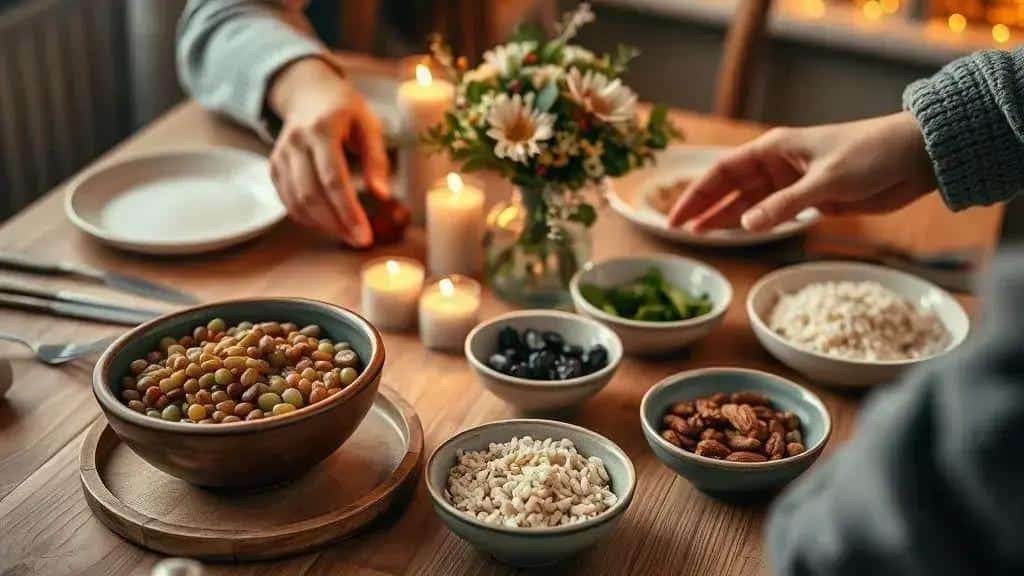 Bowls of lentils and rice on a celebration table