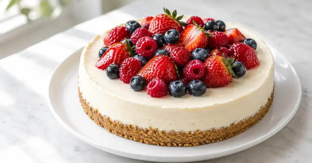 No-bake cheesecake with a mixed berry garnish