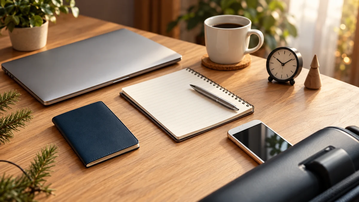 Notebook clock and document holder for advance travel planning