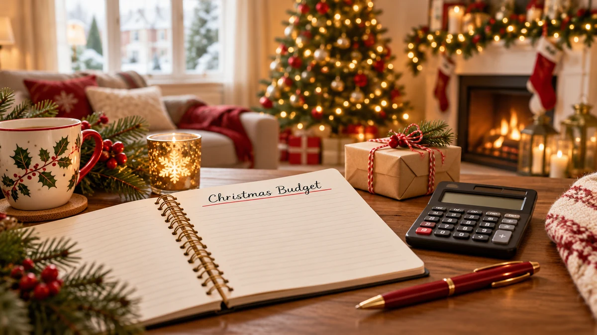 Notebook headed Christmas Budget on a festive table