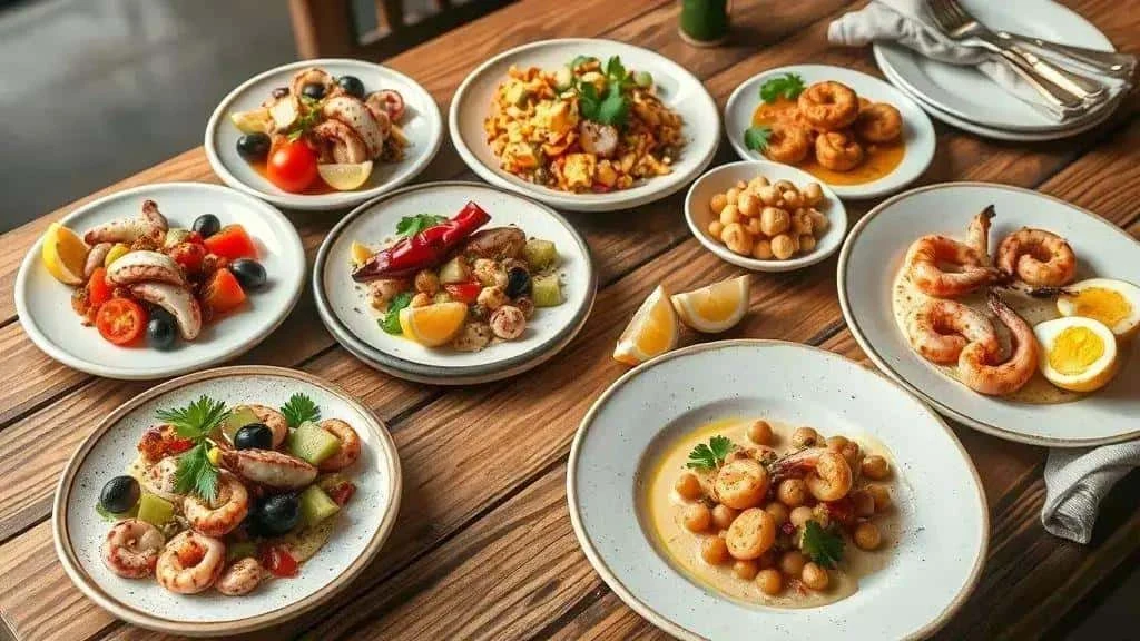 Octopus and chickpea salad variations on small plates Octopus and chickpea salad variations on small plates