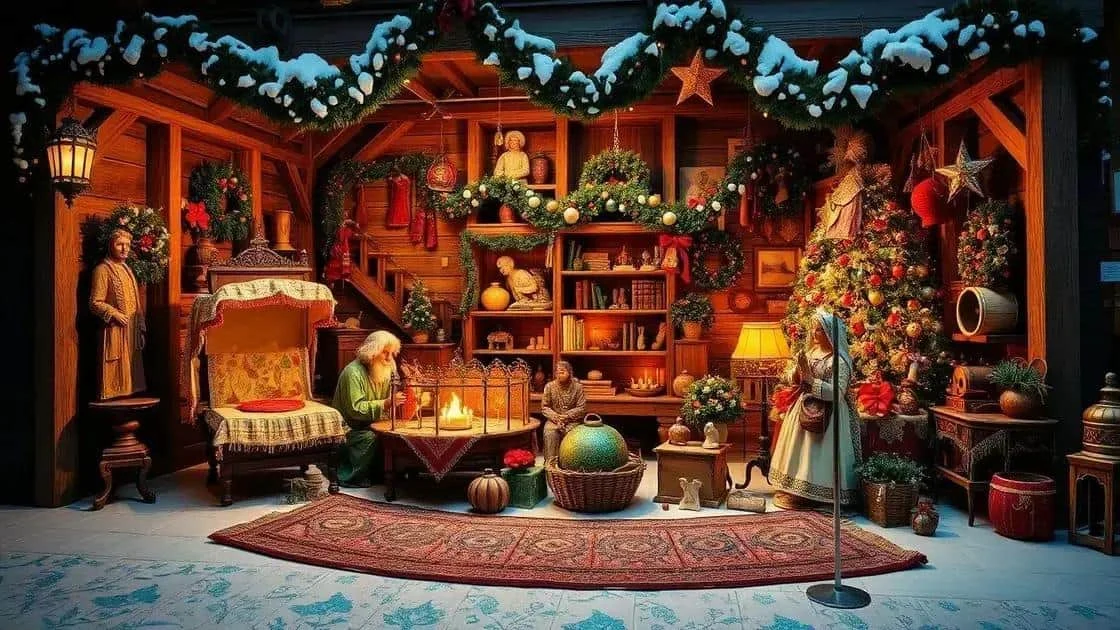 Old-world illustration of a festive Christmas scene
