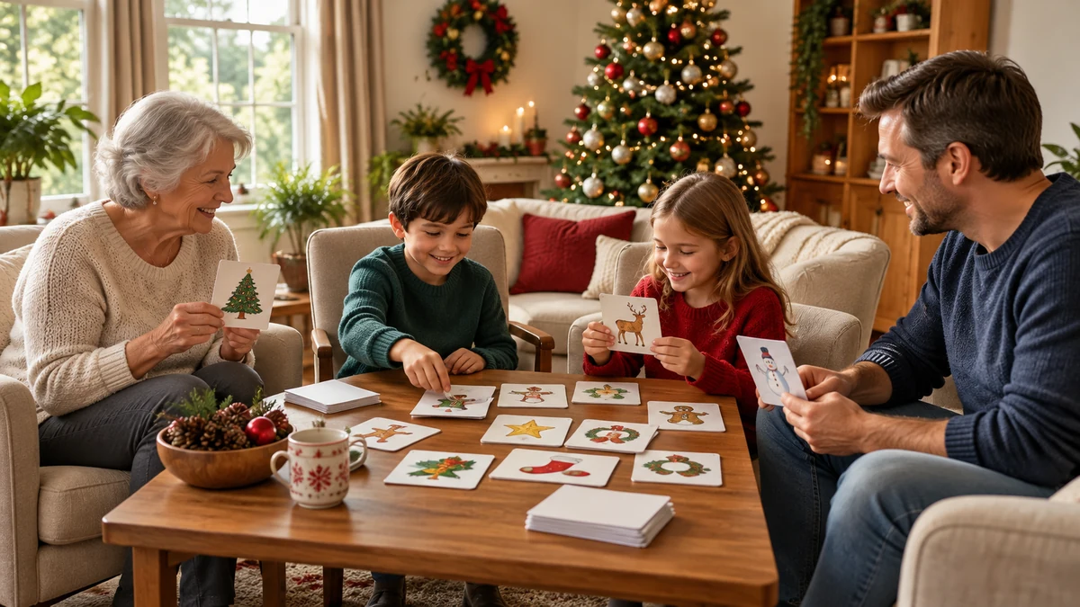 Older adults and a child enjoying a seated Christmas game