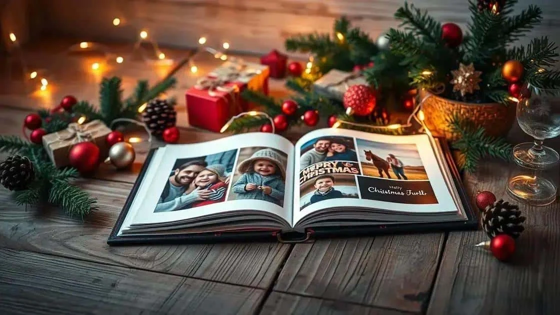 Open family album on a festive table