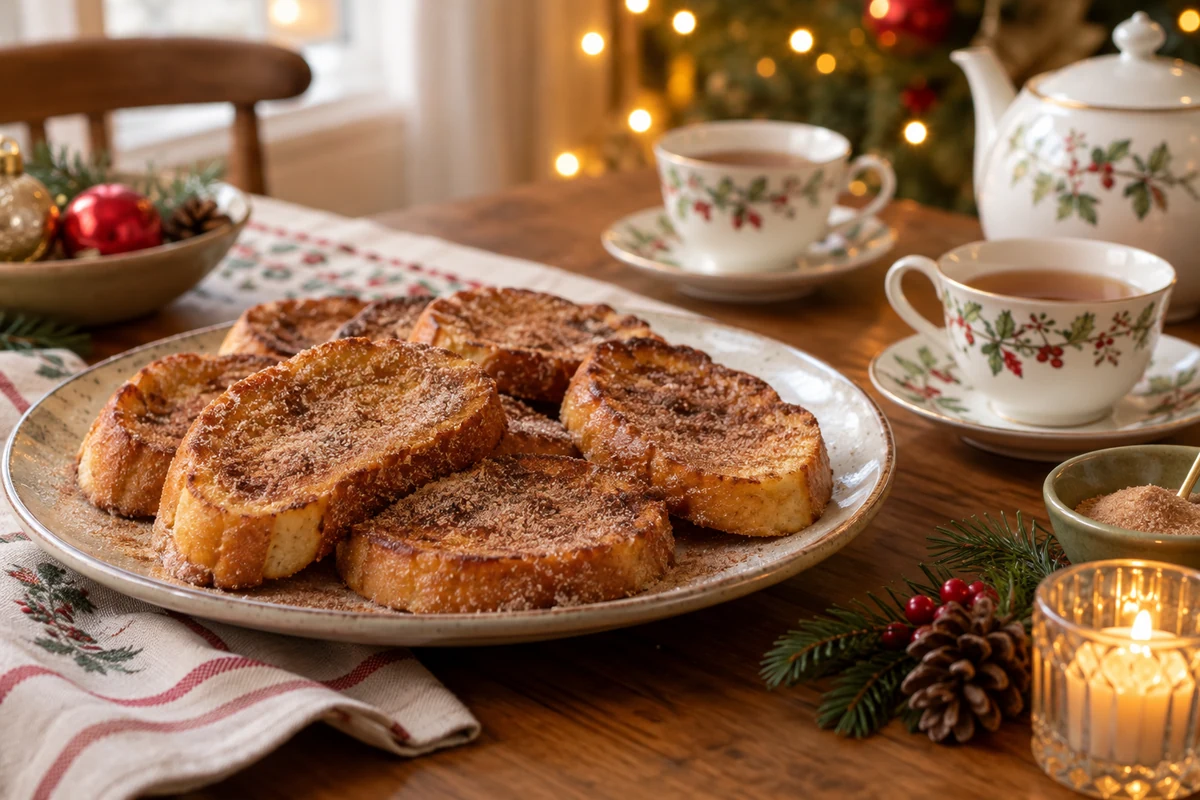 Oven-baked Christmas rabanada served with tea