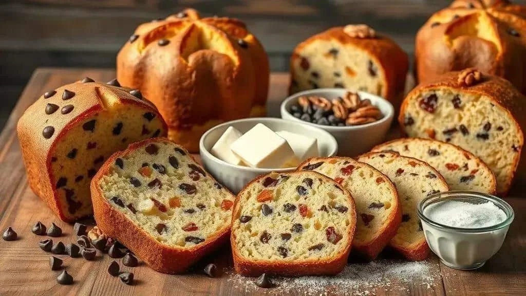 Panettone variations with dried fruit and chocolate