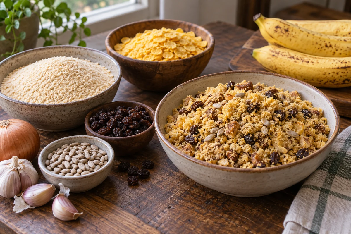 Pantry ingredients for Brazilian farofa