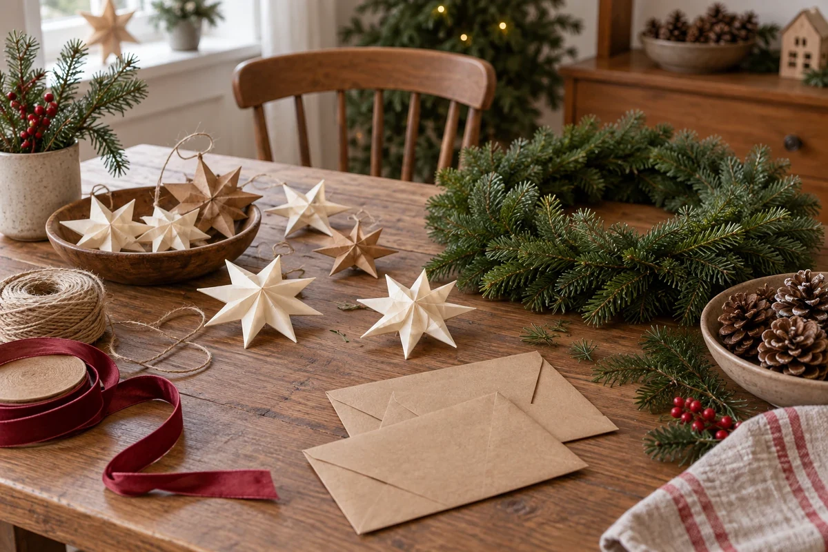 Paper stars and ribbon for a simple Christmas craft afternoon