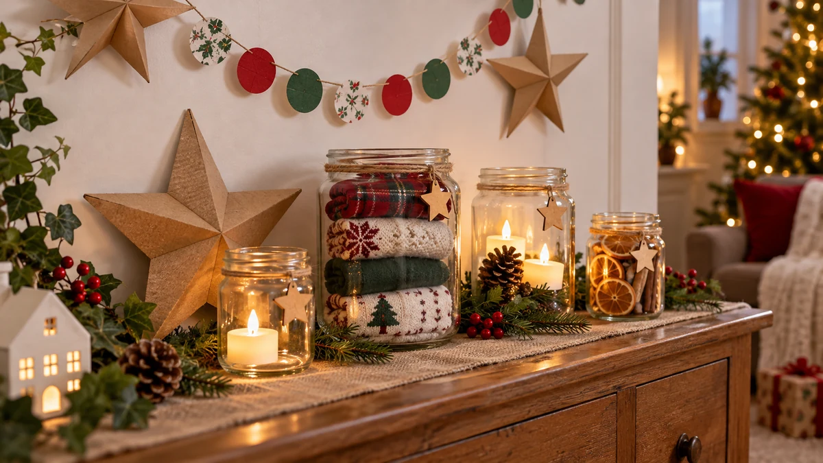 Paper stars reused jars and LED lights