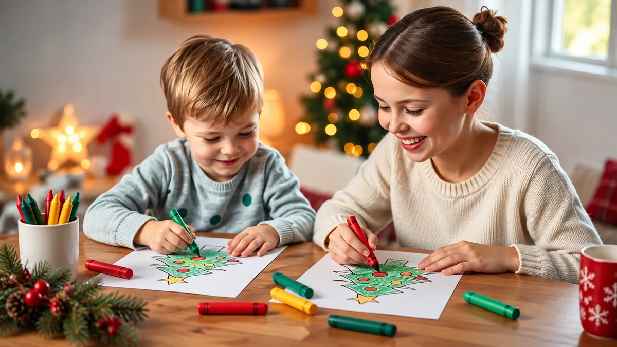 Parent and child colouring paper Christmas trees