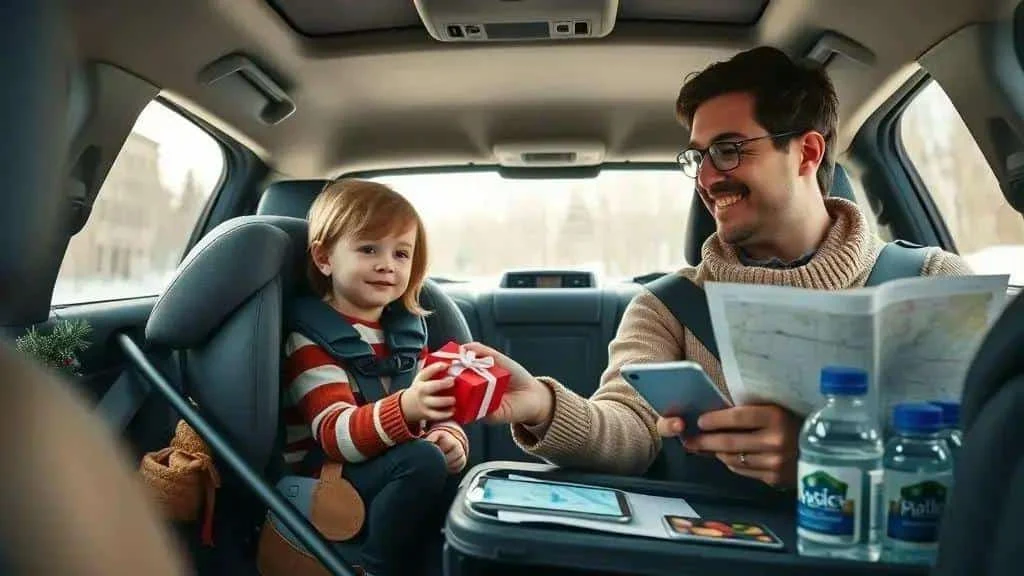 Parent and child taking a break inside a parked car