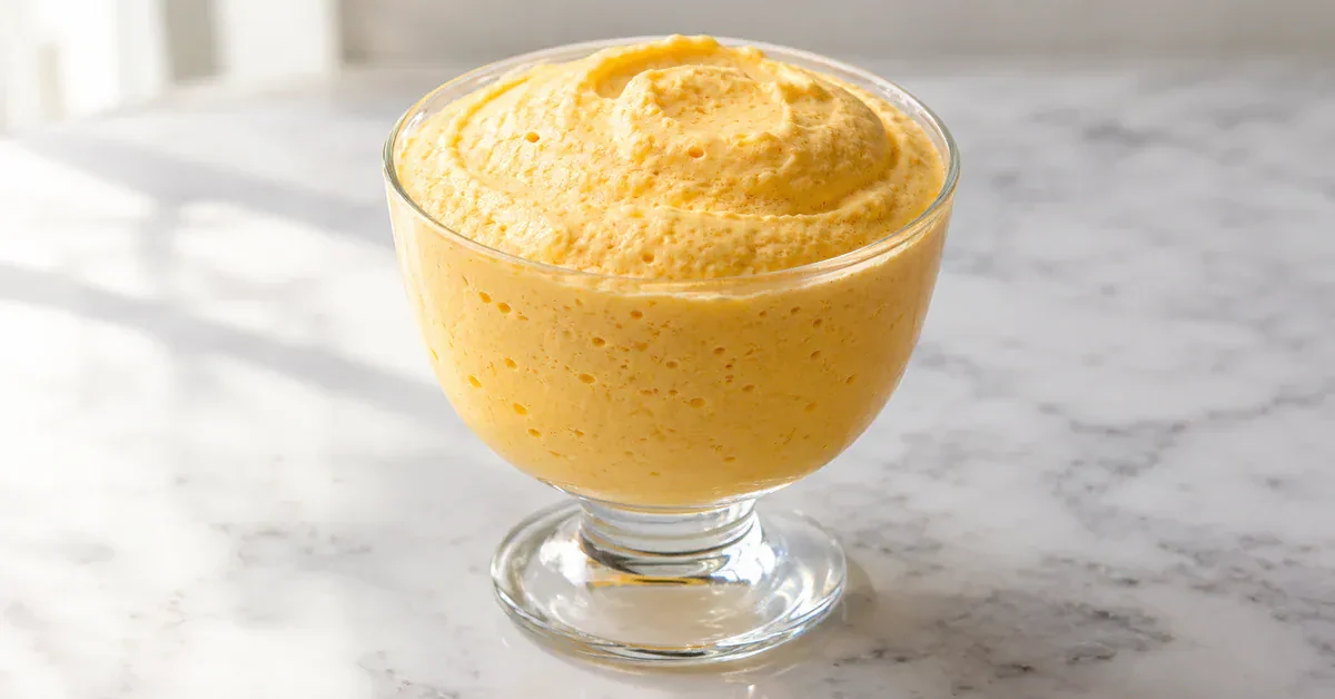 Passion fruit mousse served in an individual glass
