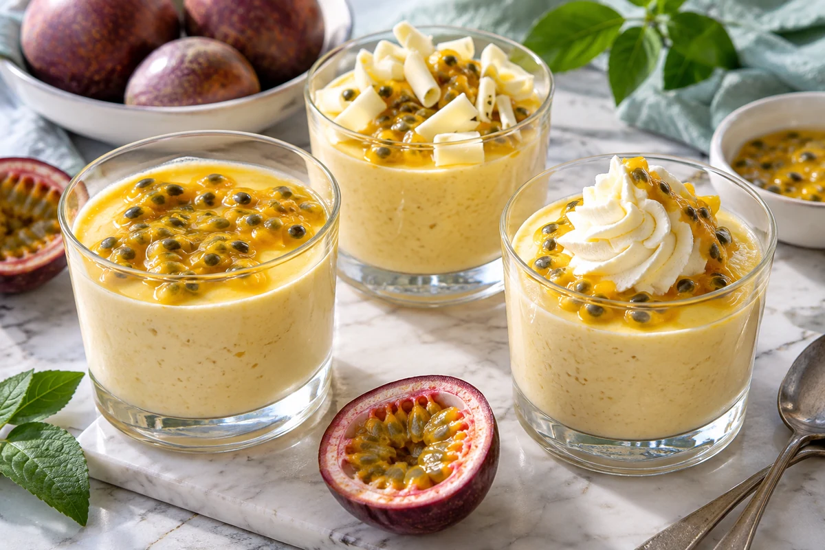 Passion fruit mousse variations with cream and white chocolate Passion fruit mousse variations with cream and white chocolate