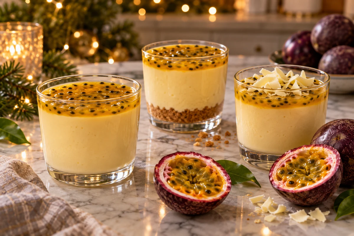 Passion fruit mousse with biscuit and chocolate variations Passion fruit mousse with biscuit and chocolate variations