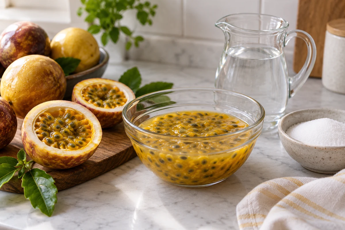 Passion fruit pulp and dessert ingredients