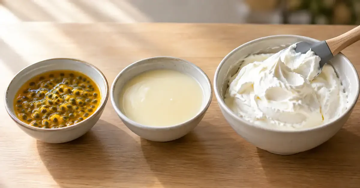 Passion fruit pulp with condensed milk and cream